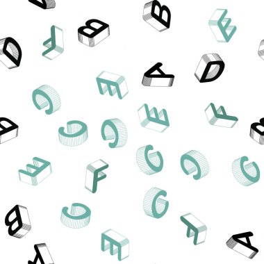 Işık yeşil vektör 3d latin alfabesi ile sorunsuz düzeni. Soyut illüstrasyon renkli 3d latin alfabesi ile. Doku pencere panjur, perdeler için.