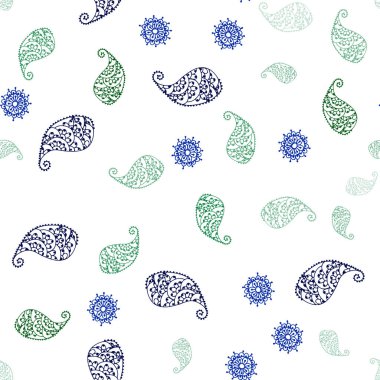 Açık mavi, vektör sorunsuz doodle desenle yaprak ve çiçek yeşil. Yaprak ve çiçek Origami tarzı Doodle Illustration. Desen tasarım kumaş, duvar kağıtları.