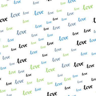 Açık mavi, vektör sorunsuz şablon metin Love You ile yeşil. Sevgililer günü için illüstrasyon ifade Love You ile. Desen tasarım kumaş, duvar kağıtları.