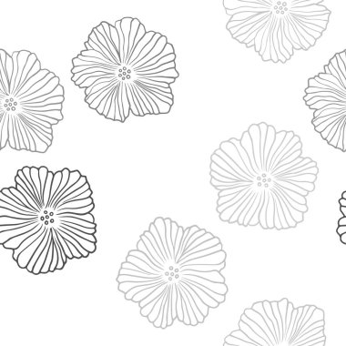Işık gri vektör sorunsuz doodle arka plan çiçekler ile. Beyaz arka plan üzerinde doğal tarzı çiçeklenir. Doku pencere panjur, perdeler için.