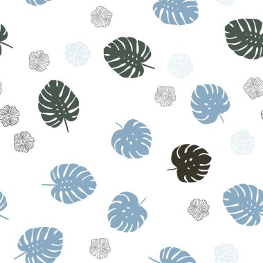 Açık mavi, yeşil vektör sorunsuz doodle arka planını çiçekler, yapraklar. Yaprak ve çiçek beyaz arka plan üzerinde gradyan ile. Tasarım için duvar kağıdı, kumaş üreticileri.
