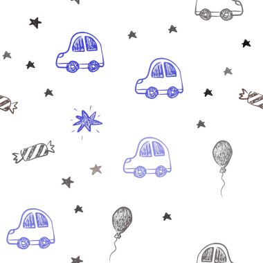 Koyu mavi, kırmızı Noel tarzı Dikişsiz desen vektör. Renkli resimde bir oyuncak araba, balon, şeker, yıldız, top ile. Tatil reklamlar için tasarım.