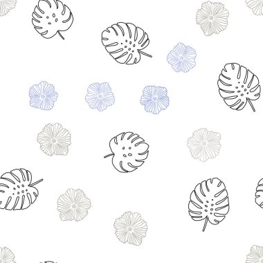 Açık mavi, sarı çiçekli, yaprakları sorunsuz doğal sanat vektör. Bulanık stil yaprakları, çiçekleri ile yaratıcı çizimde. Tekstil, kumaş, duvar kağıtları için tasarım.