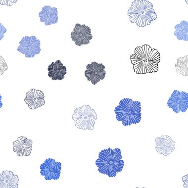 Çiçekler koyu mavi vektör sorunsuz doodle şablonu. Renkli resimde doodle tarzı çiçekli. Desen için modaya uygun Kumaş, duvar kağıtları.
