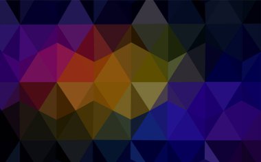 Dark Multicolor vektörünün parlayan üçgen düzeni. Çokgen biçiminde, gradyan ile renkli çizimler. Arkaplanlarınız için desenli desen.
