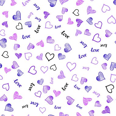 Mor ışık, vektör sorunsuz şablon metin Love You, kalpleri ile pembe. Romantik illüstrasyon renkli ifade Love You, kalpleri ile. Desen için modaya uygun Kumaş, duvar kağıtları.