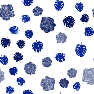 Çiçekler, yapraklar ile koyu mavi vektör sorunsuz doodle arka plan. Renkli resimde doodle tarzı yaprakları, çiçekleri ile. Tasarım için duvar kağıdı, kumaş üreticileri.