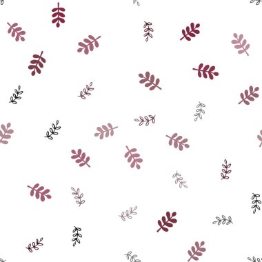 Koyu pembe, kırmızı yaprakları ile sorunsuz doodle düzen vektör. Yarım yamalak karalamalar ile arka plan bulanık yapraklarda. Doku pencere panjur, perdeler için.