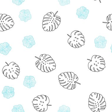 Açık mavi, çiçekler, yapraklar sorunsuz zarif şablonuyla vektör yeşil. Soyut illüstrasyon yaprakları, çiçekleri karalamalar tarzı ile. Kartvizit, Web siteleri için şablon.