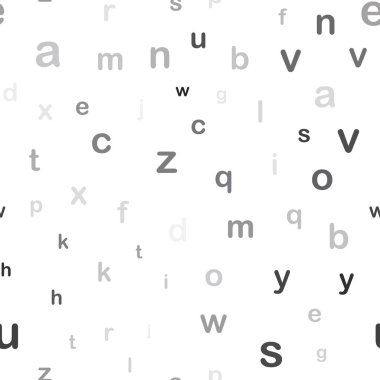 Işık gri vektör latin alfabesi ile sorunsuz düzeni. Beyaz arka plan üzerinde gradyan ile renkli alfabetik işaretler. Tasarım için duvar kağıdı, kumaş üreticileri.