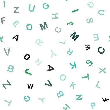 Işık yeşil vektör latin alfabesi ile sorunsuz düzeni. Soyut illüstrasyon renkli latin alfabesi ile. Desen tasarım kumaş, duvar kağıtları.