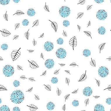Yapraklar, çiçekler ile mavi vektör sorunsuz doodle arka ışık. Yaprakları, çiçekleri ile renkli resimde parlayan. Desen için modaya uygun Kumaş, duvar kağıtları.