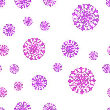 Işık mor, pembe vektör sorunsuz kapak güzel kar taneleri ile. Bulanık dekoratif tasarım kar ile xmas tarzında. Tekstil, kumaş, duvar kağıtları için tasarım.