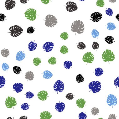 Açık mavi, yeşil vektör sorunsuz doğal arka plan yaprakları ile. Doodle tarzı yaprakları ile yeni renkli resimde. Tekstil, kumaş, duvar kağıtları için tasarım.
