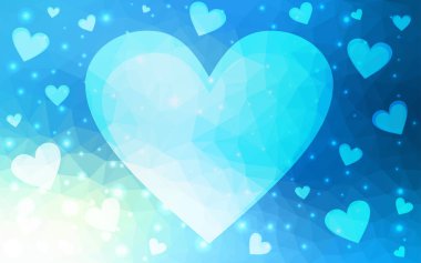 Mavi vektör arka plan ile kalpleri parlayan ışık. Renkli gradyan ile bulanık arka plan kalpler. Deseni Sevgililer reklam, kitapçıklar için.