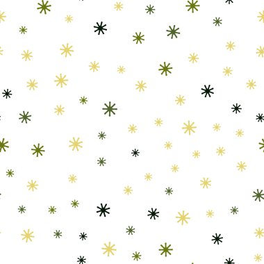 Açık yeşil, sarı vektör sorunsuz arka plan xmas kar taneleri ile. Modern geometrik soyut illüstrasyon kar taneleri ile. Tekstil, kumaş, duvar kağıtları için tasarım.