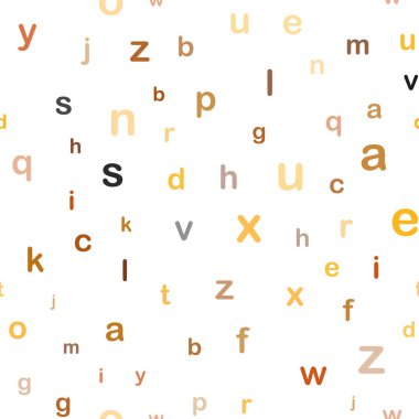 Işık turuncu vektör sorunsuz zemin İngilizce sembolleri ile. Renkli illüstrasyon izole harflerle parlayan. Doku pencere panjur, perdeler için.