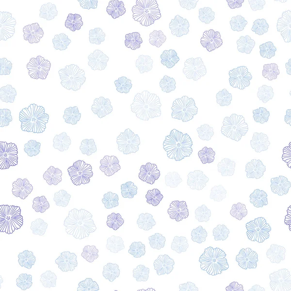 Rosa Claro Fundo Doodle Sem Costura Vetor Azul Com Flores — Vetor de Stock