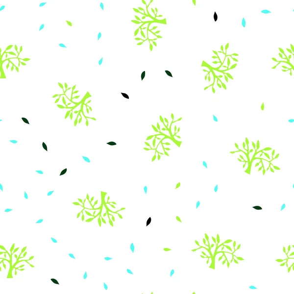 Lichtblauw Groen Vector Naadloze Doodle Achtergrond Met Bladeren Takken Bladeren — Stockvector
