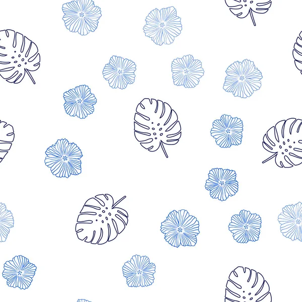 Dark Blue Vector Seamless Doodle Pattern Flowers Leaves Doodle Illustration — Stock Vector