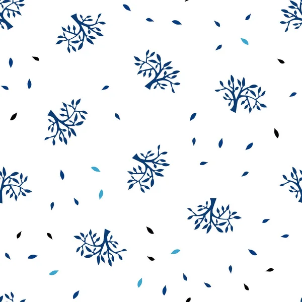 Tmavě Modrý Vektor Přírodní Vzor Bezešvé Listí Větví Doodle Obrázek — Stockový vektor