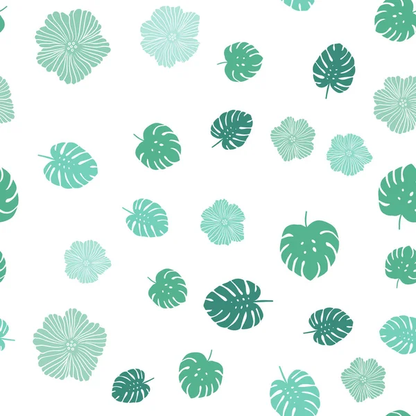 Light Blue Green Vector Seamless Doodle Pattern Flowers Leaves Glitter — Stock Vector
