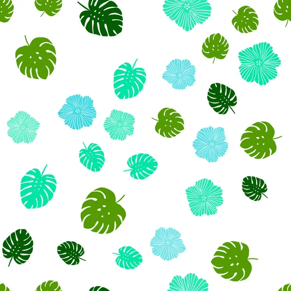 Lichtblauw Groen Vector Naadloze Doodle Patroon Met Bloemen Bladeren Schetsmatig — Stockvector