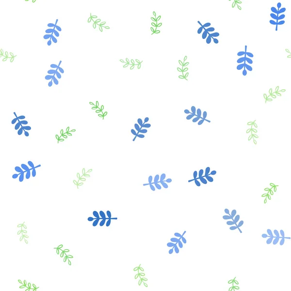 淡いブルー 緑ベクトルの葉でシームレスな自然な背景 輝く色の落書き風の葉の図 テキスタイル ファブリック 壁紙デザイン — ストックベクタ