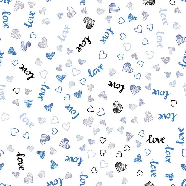 Light Blue Vector Seamless Pattern Phrase Love You Hearts Illustration — Stock Vector
