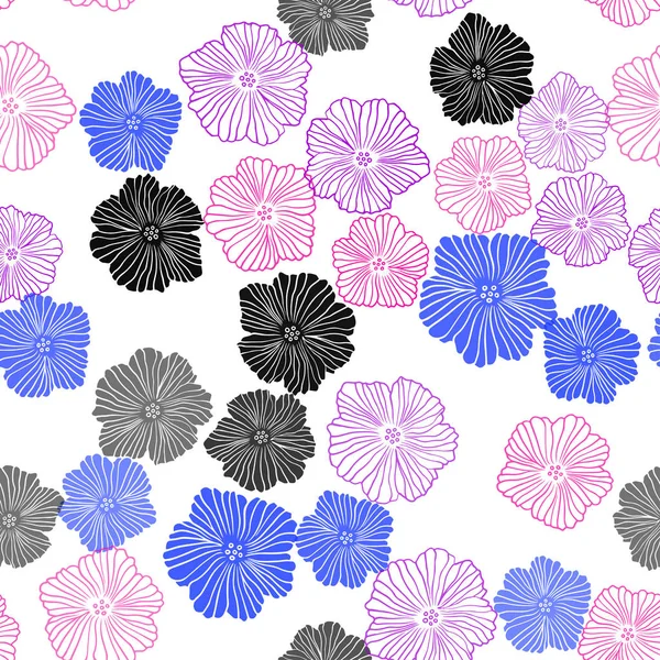 Dunkles Mehrfarbiges Vektor Nahtloses Doodle Muster Mit Blumen Moderne Abstrakte — Stockvektor