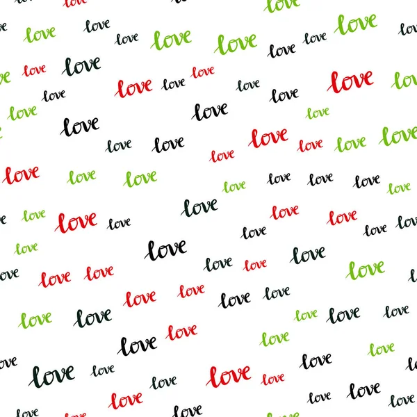 Verde Oscuro Vector Rojo Textura Sin Costuras Con Palabras Love — Vector de stock