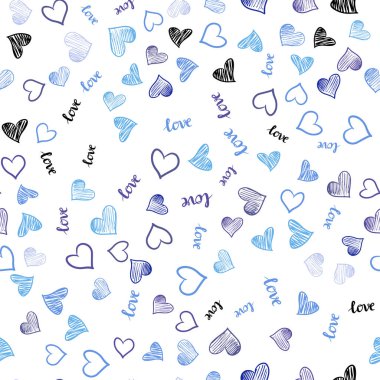 Hafif pembe, mavi vektör sorunsuz geçmiş sözler, kalpleri ile. Metin Love You, kalpleri ile doodle tarzında dizayn. Tekstil, kumaş, duvar kağıtları için tasarım.