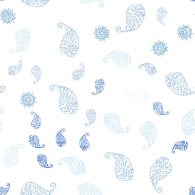 Hafif mavi vektör yaprak ve çiçek sorunsuz doodle şablonu. Yaprakları doodle tarzı ile renkli soyut resimde. Kartvizit, Web siteleri için şablon.