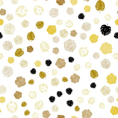 Koyu sarı vektör sorunsuz doodle desen yaprakları, çiçekleri ile. İllüstrasyon soyut şablonundaki karalamalar ile. Tasarım için duvar kağıdı, kumaş üreticileri.