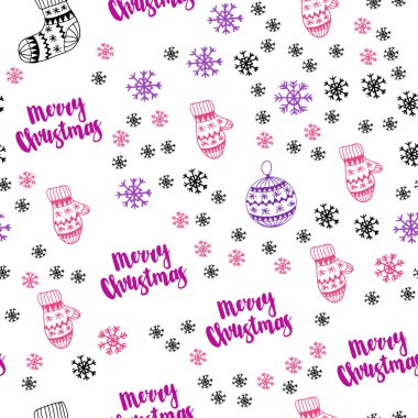 Mor ışık, vektör sorunsuz şablon buz kar taneleri, toplar, çorap, eldiven ile pembe. Glitter soyut illüstrasyon gradyan ile. Kartvizit, Web siteleri için şablon.