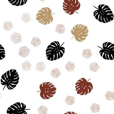 Işık kırmızı, sarı vektör sorunsuz doodle düzen çiçeklerle bırakır. Yaprak ve çiçek Origami tarzı Doodle Illustration. Desen için modaya uygun Kumaş, duvar kağıtları.