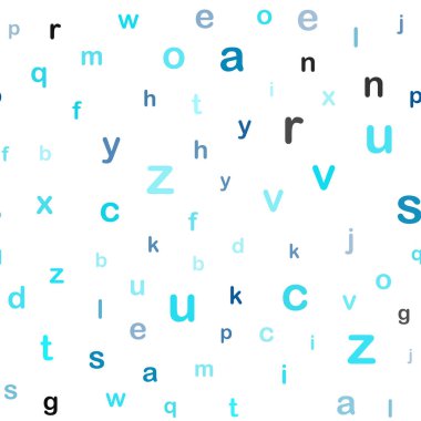 Alfabe belirtileri ile sorunsuz arka plan ışık mavi vektör. Abc İngilizce sembolleri ile modern geometrik şekil. Kartvizit, Web siteleri için şablon.