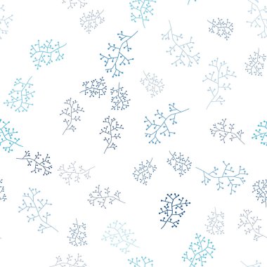 Hafif mavi vektör sorunsuz doodle desen dalları ile. Yaprakları ve beyaz arka plan üzerinde gradyan ile şubeleri. Kartvizit, Web siteleri için şablon.