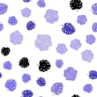 Çiçekler, yapraklar ile mor vektör sorunsuz doğal arka plan ışık. Yaprak ve çiçek ile modern soyut resim. Doku pencere panjur, perdeler için.