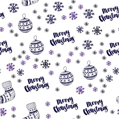 Koyu mor, pembe buz kar taneleri, toplar, çorap, eldiven ile sorunsuz şablon vektör. Gradyan ile renkli xmas öğeleri. Kartvizit, Web siteleri için şablon.