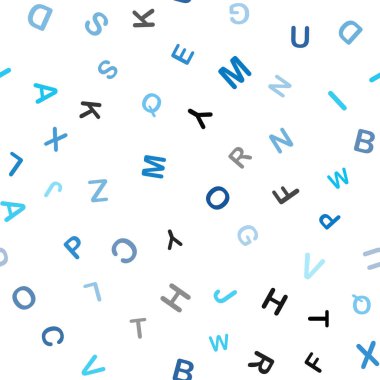 Hafif mavi vektör izole harflerle sorunsuz şablonu. Renkli illüstrasyon izole harflerle parlayan. Tasarım için duvar kağıdı, kumaş üreticileri.