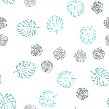 Çiçekli, yaprakları koyu mavi vektör sorunsuz doodle doku. Glitter soyut resimde yaprak ve çiçek ile. Doku pencere panjur, perdeler için.