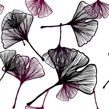 Yaprakları ile koyu mor vektör sorunsuz doodle doku. Dekoratif illüstrasyon soyut şablonundaki karalamalar ile. Tasarım için duvar kağıdı, kumaş üreticileri.