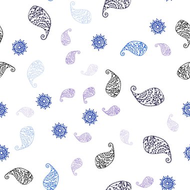 Koyu pembe, mavi yapraklar ve çiçekler ile sorunsuz doodle doku vektör. Yaprak ve çiçek ile yeni renkli resimde. Tekstil, kumaş, duvar kağıtları için tasarım.