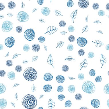 Hafif mavi vektör yaprak ve çiçek ile sorunsuz doodle düzeni. Yaprak ve çiçek ile yeni renkli resimde. Tasarım için duvar kağıdı, kumaş üreticileri.