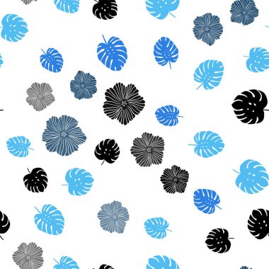 Hafif mavi vektör sorunsuz zarif arka plan ile çiçekler, yapraklar. Beyaz arka plan üzerinde Hint tarzı dekoratif tasarım. Tekstil, kumaş, duvar kağıtları için tasarım.