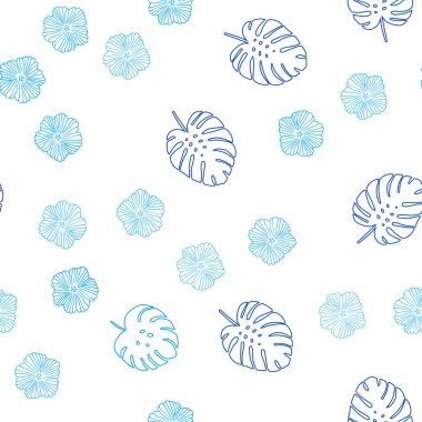 Hafif mavi vektör sorunsuz zemin çiçekli, yaprakları. Yaprak ve çiçek beyaz arka plan üzerinde gradyan ile. Doku pencere panjur, perdeler için.