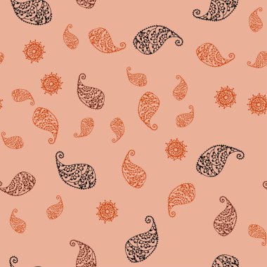 Koyu turuncu vektör yaprak ve çiçek ile sorunsuz doodle doku. Yaprak ve çiçek ile modern soyut resim. Tasarımınız için tamamen yeni şablon.