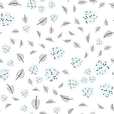 Hafif mavi vektör sorunsuz doğal arka plan yaprakları, çiçekleri ile. Yaprak ve çiçek ile zarif bir parlak örnek. Kartvizit, Web siteleri için şablon.