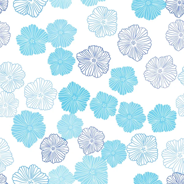 Легкий Вектор Blue Безшовний Елегантний Візерунок Квітами Квіти Каракулі Білому — стоковий вектор